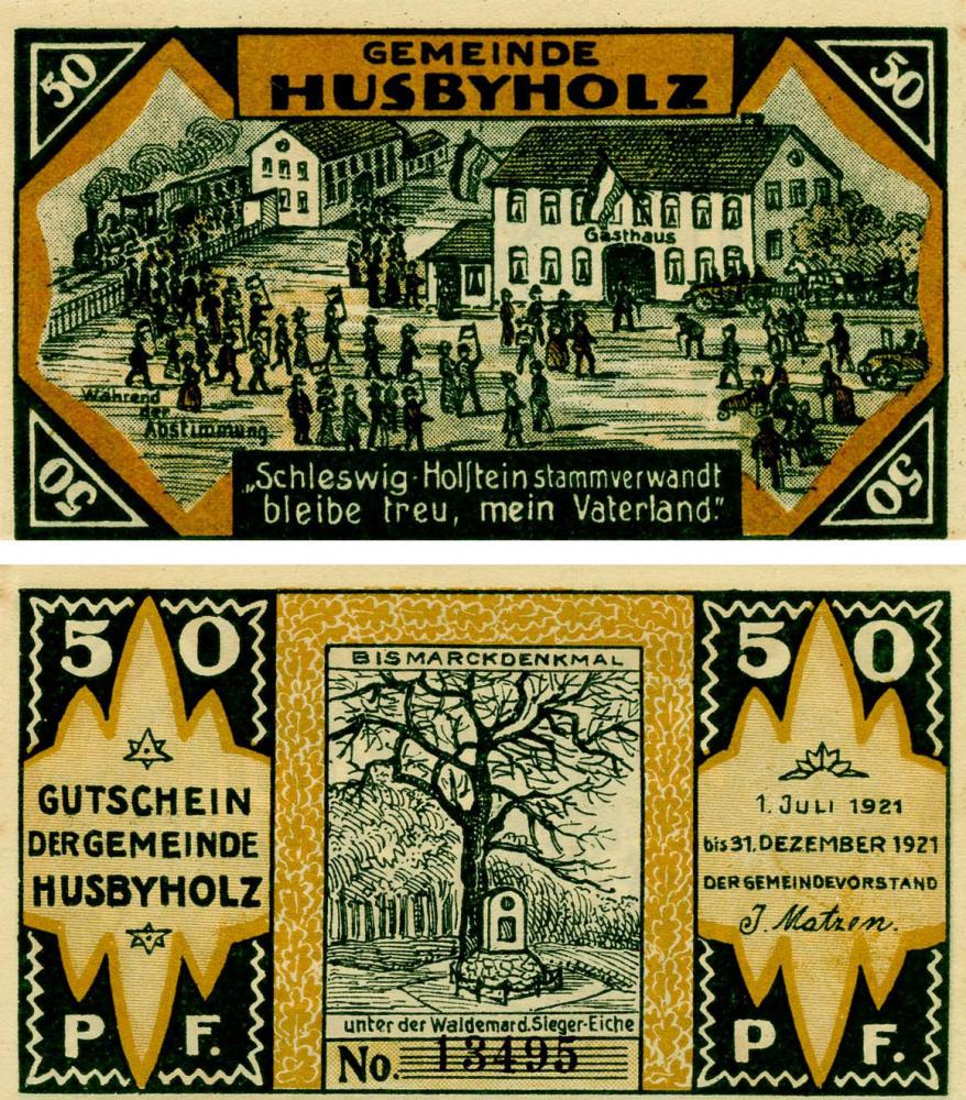 Коллекционная банкнота Германия Нотгельд 50 пфеннигов 1921 F-VF Хусбихольц (Б18644)