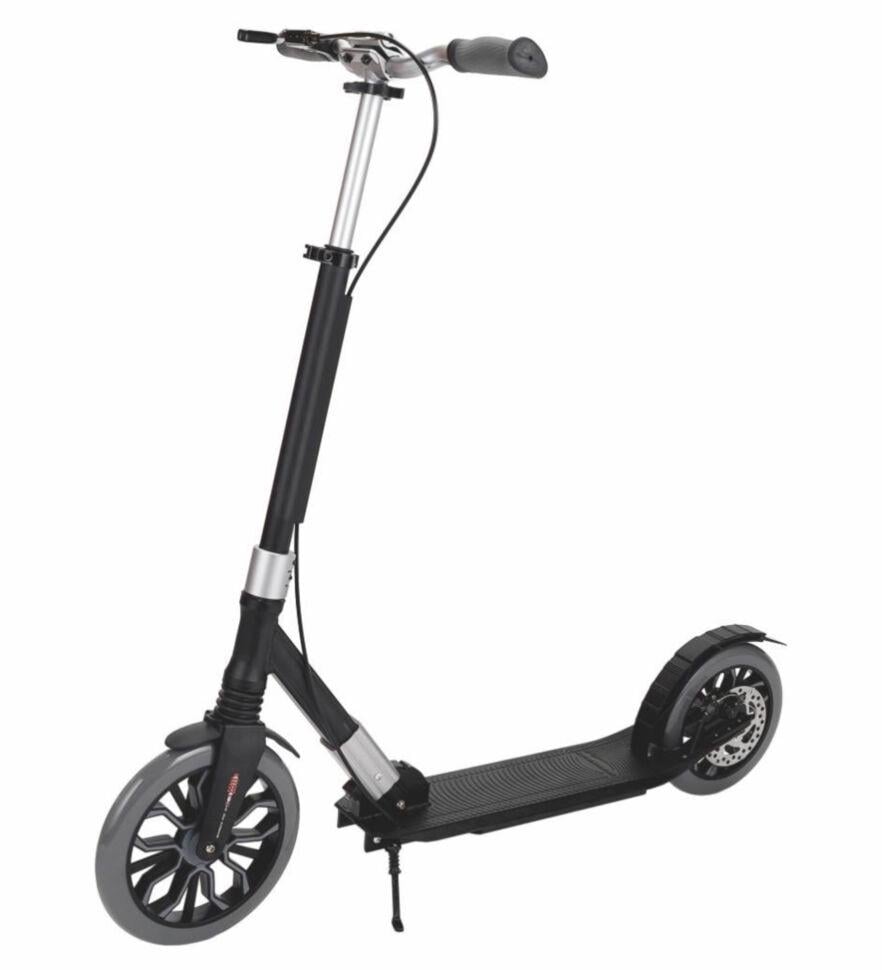 Самокат двухколесный Maraton Cardinal с дисковым тормозом и подногой Черный с серым