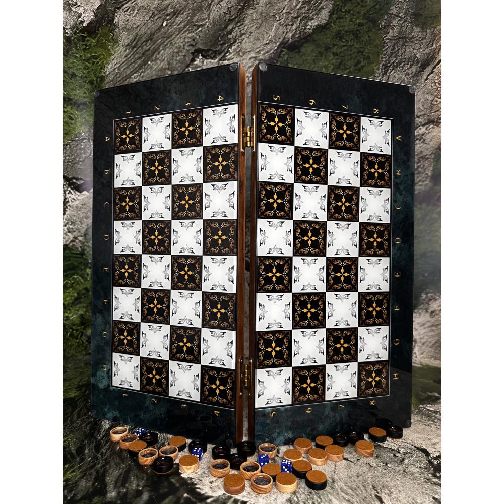 Нарды и шашки из дерева и каленого стекла без шахматных фигур 50 см (Н-159) Нарды и шашки из дерева и каленого стекла без шахматных фигур 50 см (Н-159)