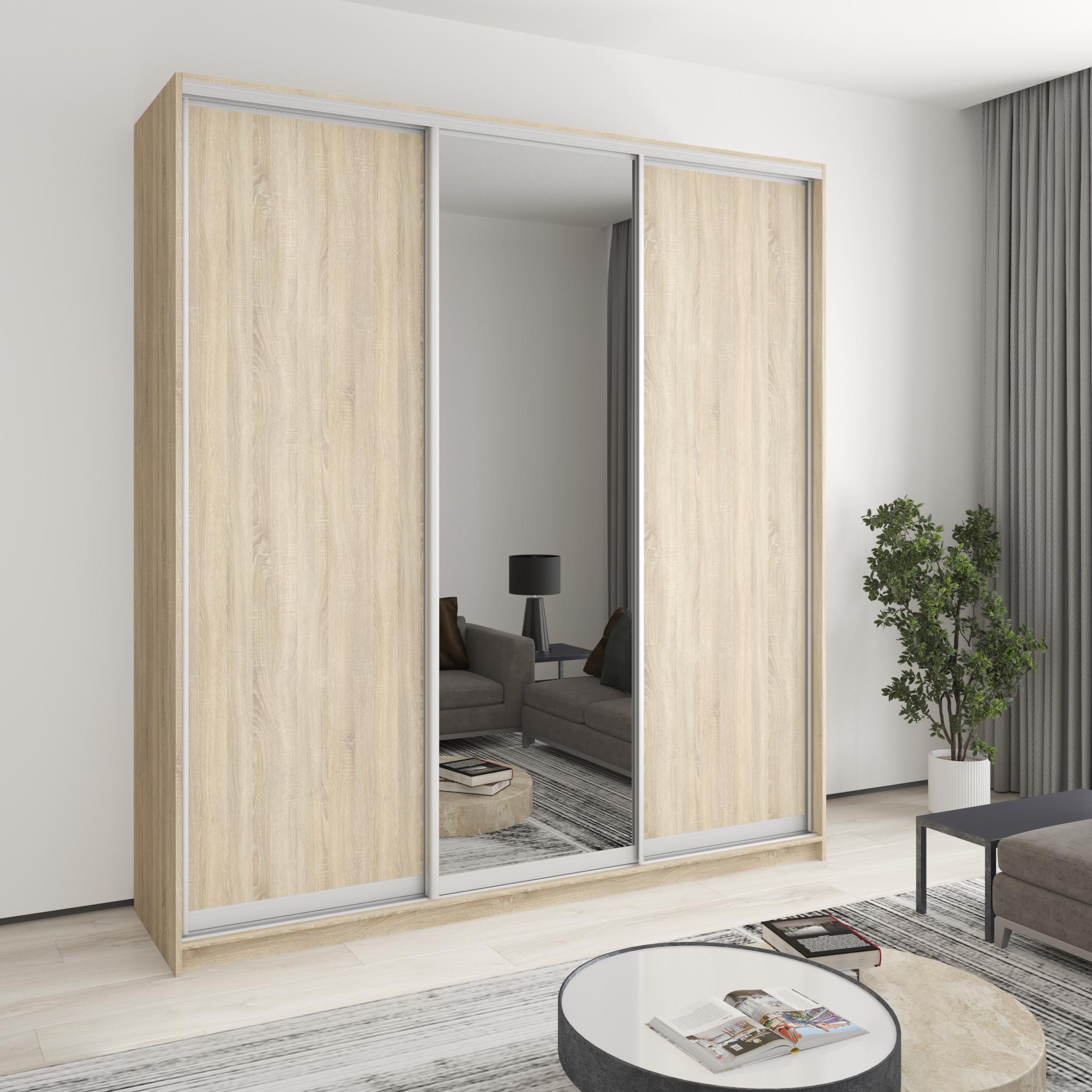 Шафа-купе тридверна MebelStar Стандарт AL 2 ДСП/дзеркало 220x60x240 см Дуб сонома (MBS-1844)