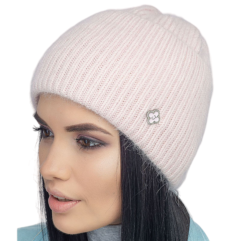 Шапка женская ангоровая Leks ЯШМА с высоким манжетом утепленная флисом One size Светло-пудровый (121610)