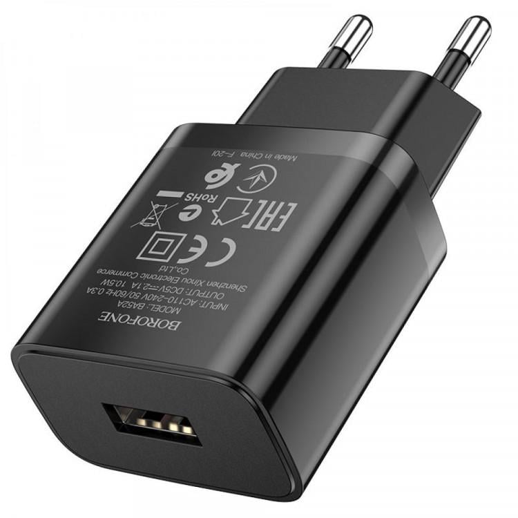 Сетевое зарядное устройство Borofone BA68A 1USB/2,1A Black Сетевое зарядное устройство Borofone BA68A 1USB/2,1A Black