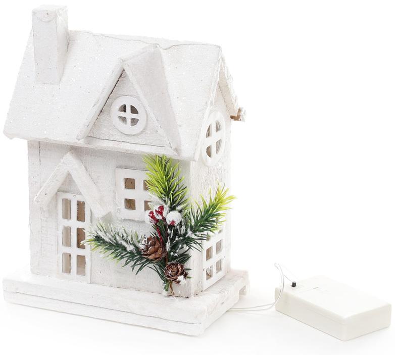 Декор Зимний домик 24 см деревянный с Led-подсветкой Белый (BD-NY12-477)