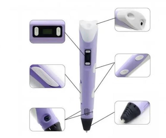 Ручка 3D для рисования 3D Pen 2 и пластик с трафаретами 50 м Фиолетовый - фото 3