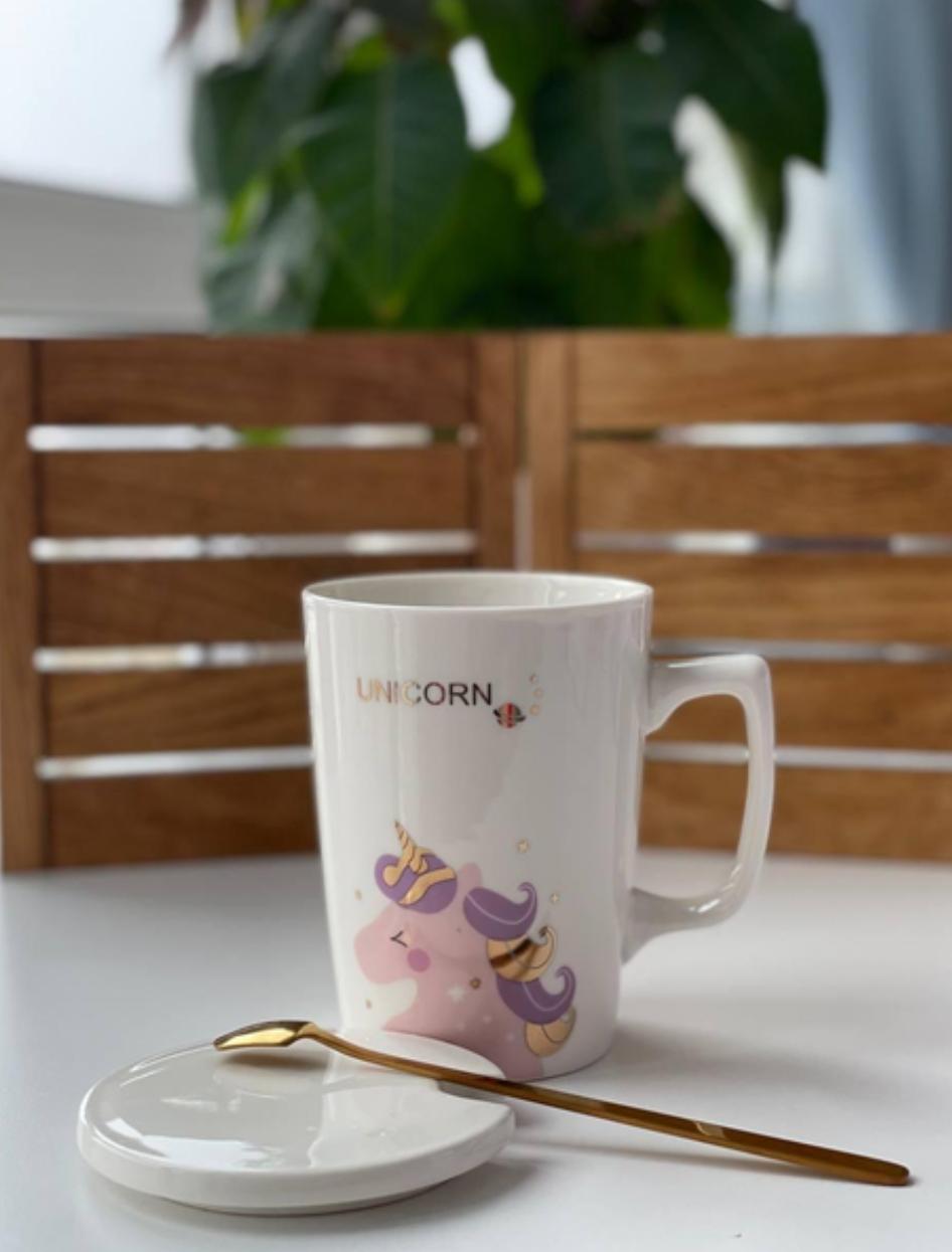 Чашка SNT 20627-F Unicorn керамика с крышкой и ложкой 400 мл (21065057) - фото 4