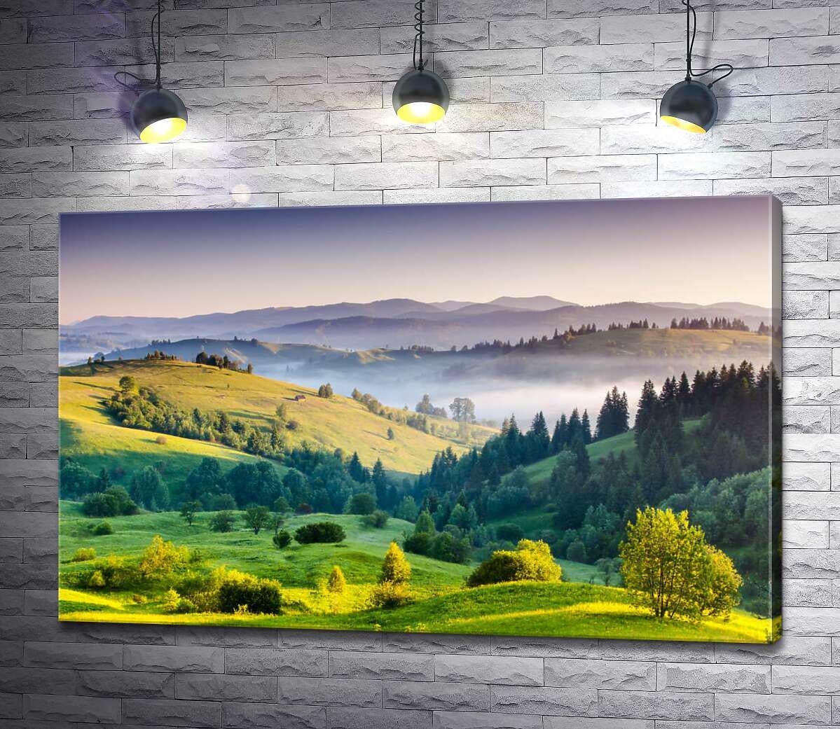 Картина ArtPoster Зеленые склоны гор покрыты разнообразием деревьев 100x64 см Модуль №1 (002583)