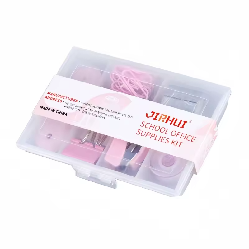 Настільний набір канцелярії органайзер для офісу степлер/скріпки/біндери/ніж канцелярський Рожевий (JH-OF2401-Pink)