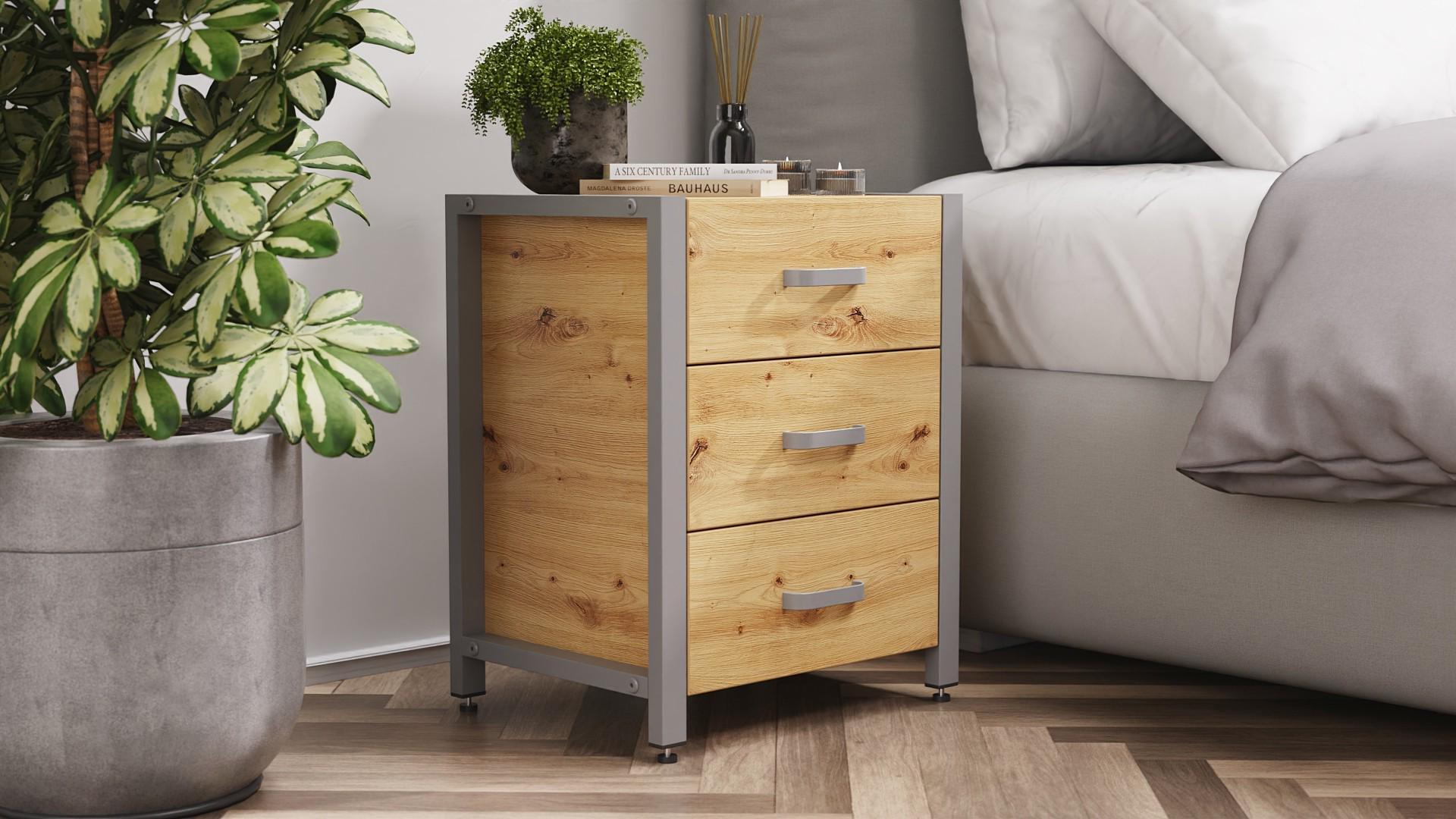 Тумба универсальная Ferrum-decor Вивьен ДСП 16 мм 3 50x41x40 Серый/Дуб Артизан (FRD-106872)