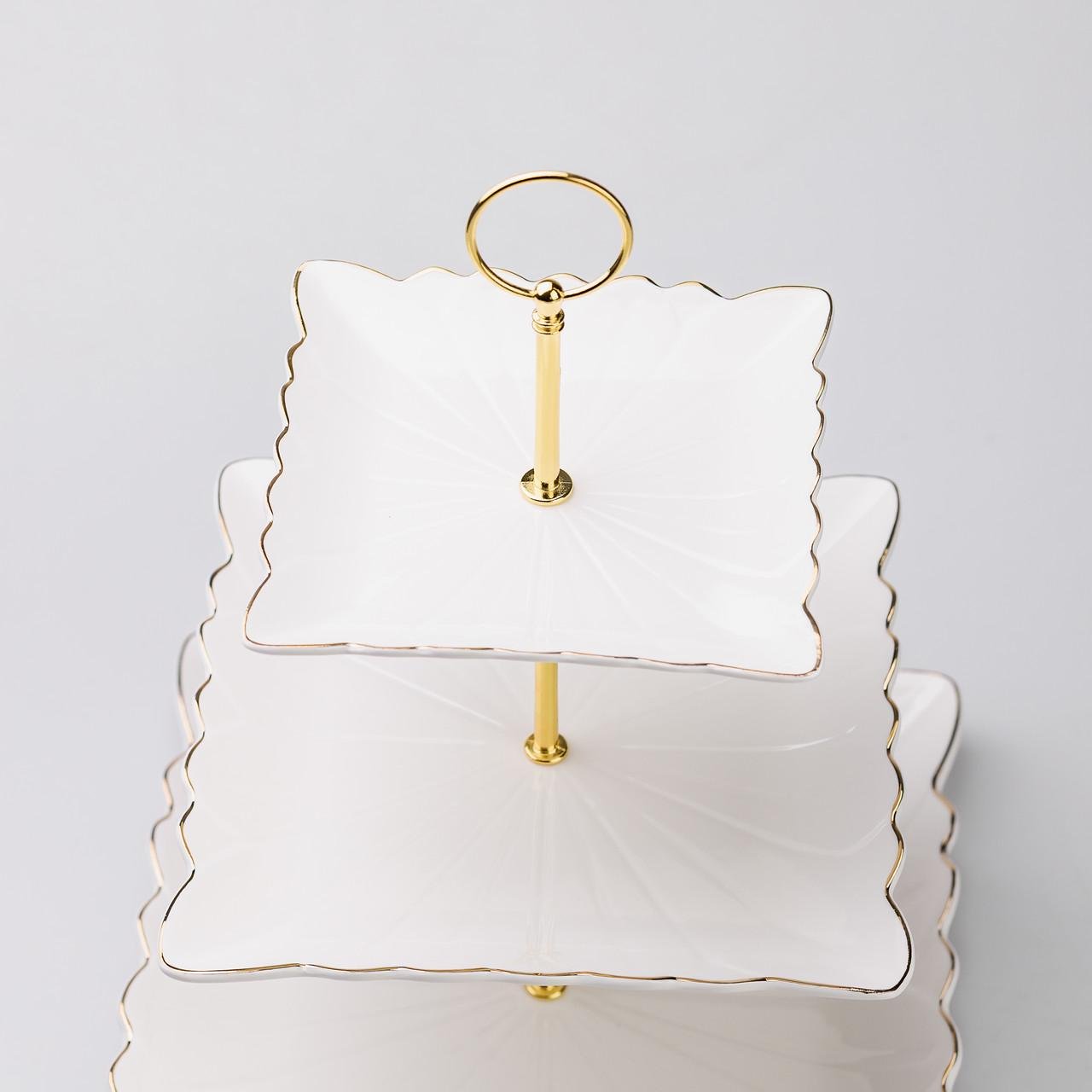 Етажерка для фруктів та десертів 3-ярусна квадратна Білий - фото 3 Етажерка для фруктів та десертів 3-ярусна квадратна Білий - фото 3