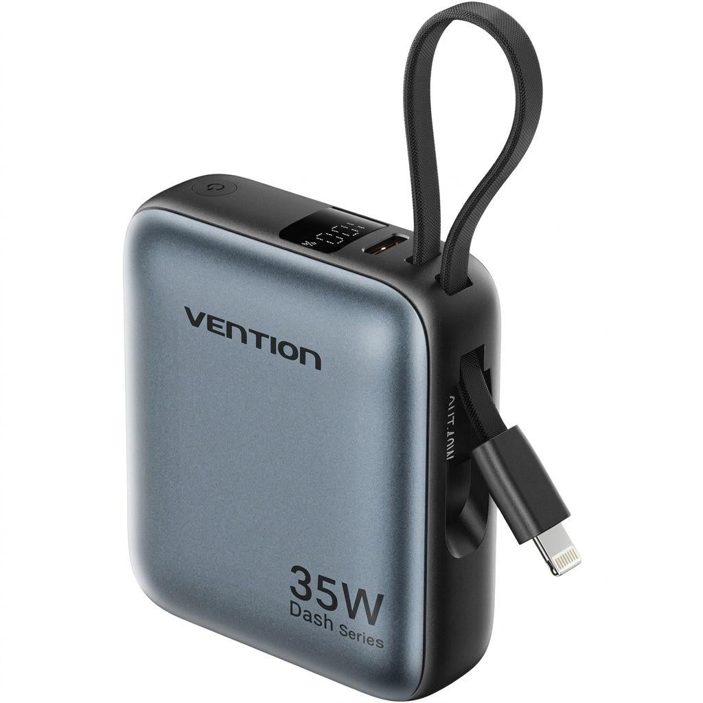 Повербанк Vention 10000 mAh 35W PD з вбудованими кабелями USB-C/Lightning Grey (FHFH0) Повербанк Vention 10000 mAh 35W PD з вбудованими кабелями USB-C/Lightning Grey (FHFH0)