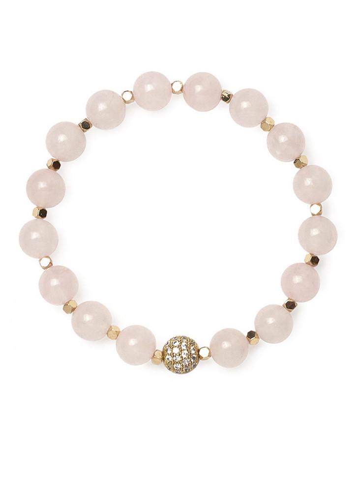 Браслет из розового кварца с гематитом (4493)