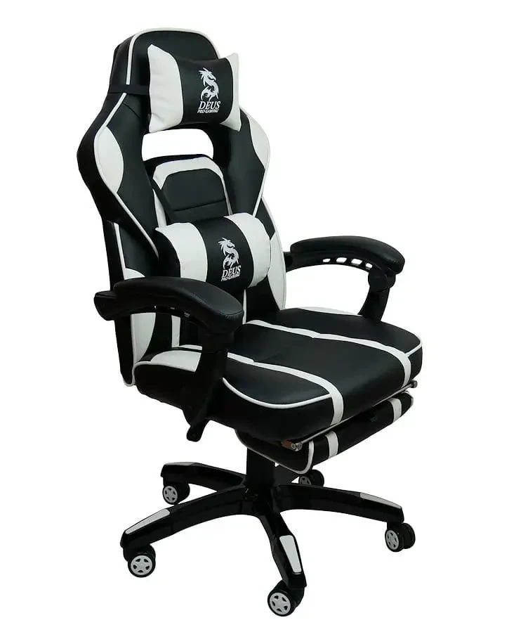 Компьютерное кресло Deus Large с подставкой для ног экокожа Черно-белый (DEUS_LARGE_WHITE_2)