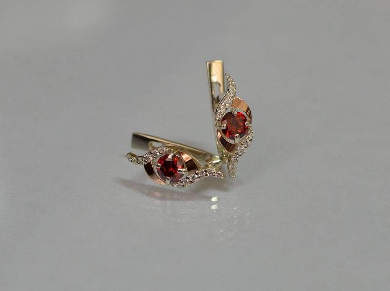Серебряные серьги Sil с золотыми накладками 128s-15 Красный (Sil-1043)
