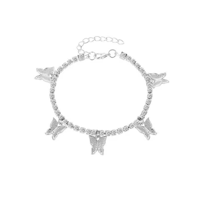 Браслет женский на ногу с подвесками Серебристый (27086273)