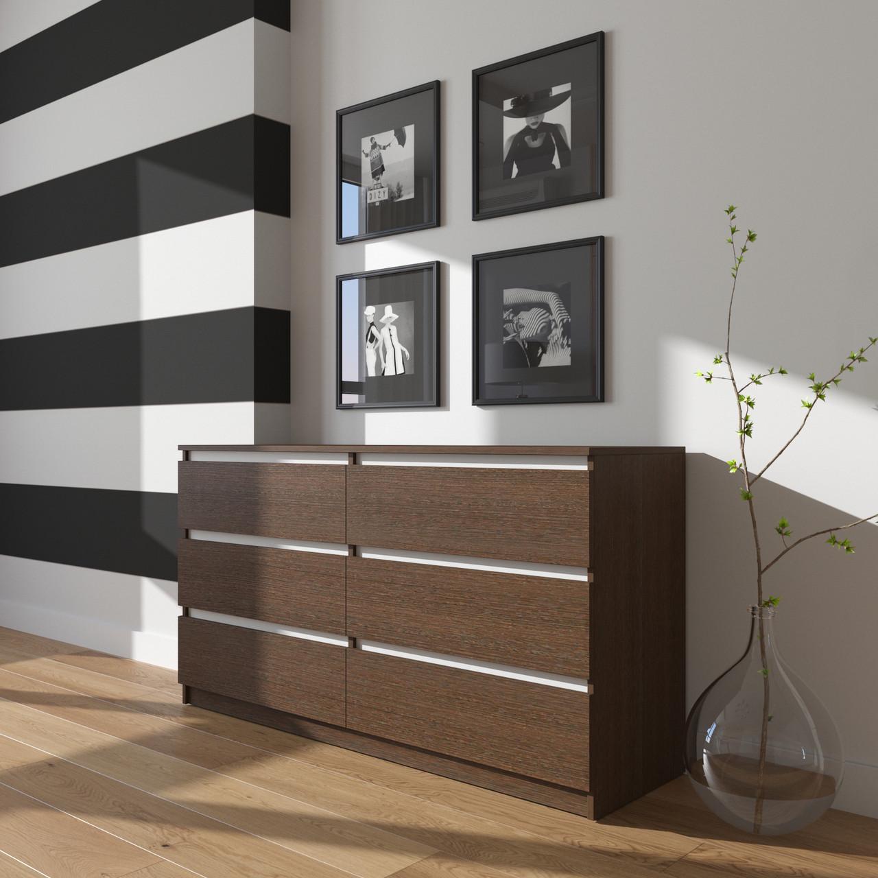 Комод з шухлядами Вайс R-7 140х40х75 см Венге Темний/Білі планки (30398148) - фото 1 Комод з шухлядами Вайс R-7 140х40х75 см Венге Темний/Білі планки (30398148) - фото 1