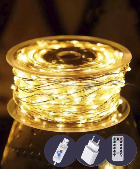 Гирлянда Роса на катушке 500 LED 50 м с прозрачным проводом реле 8 режимов/USB и пульт Теплый белый (FFJ00126) Гирлянда Роса на катушке 500 LED 50 м с прозрачным проводом реле 8 режимов/USB и пульт Теплый белый (FFJ00126)