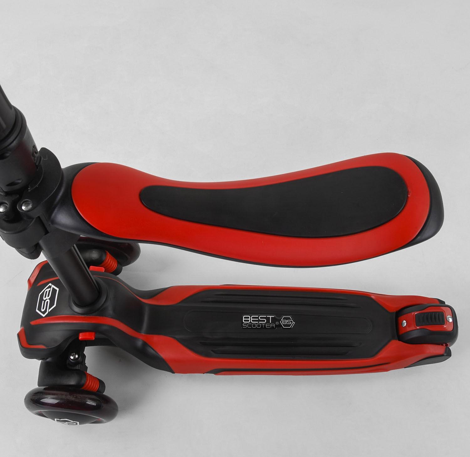 Самокат детский Best Scooter JS-10711 с сиденьем алюминиевый руль 3 PU колеса с подсветкой Красный (17694808) - фото 5 Самокат детский Best Scooter JS-10711 с сиденьем алюминиевый руль 3 PU колеса с подсветкой Красный (17694808) - фото 5
