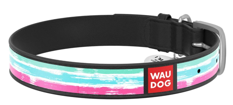 Ошейник Waudog Design Акварельные полоски металлическая пряжка 20 мм x 30-39 см Черный