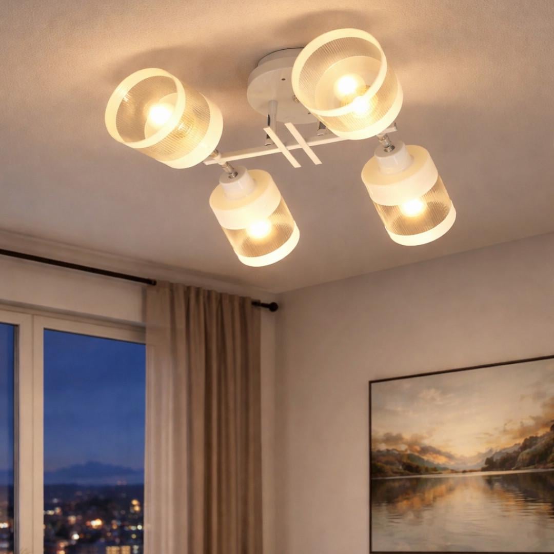 Люстра Valeso с четырьмя стеклянными плафонами под лампу Е27 Белый/Хром (Ю 6970C/4)