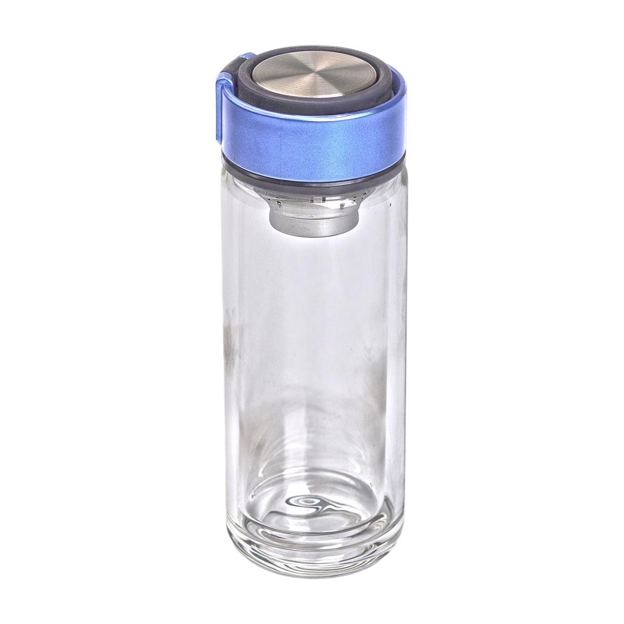 Термос скляний з подвійними стінками та ситечком 330 мл Синій (HP-14-39BL)