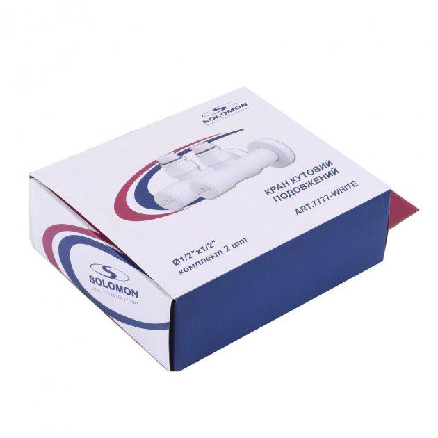 Набор удлиненных угловых кранов Solomon 7777 1/2" с американкой White - фото 5