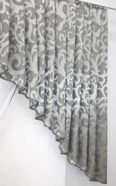 Комплект на кухню шторы/тюль шифон/жаккард 150х170 см Серый/Белый (039к) - фото 5 Комплект на кухню шторы/тюль шифон/жаккард 150х170 см Серый/Белый (039к) - фото 5