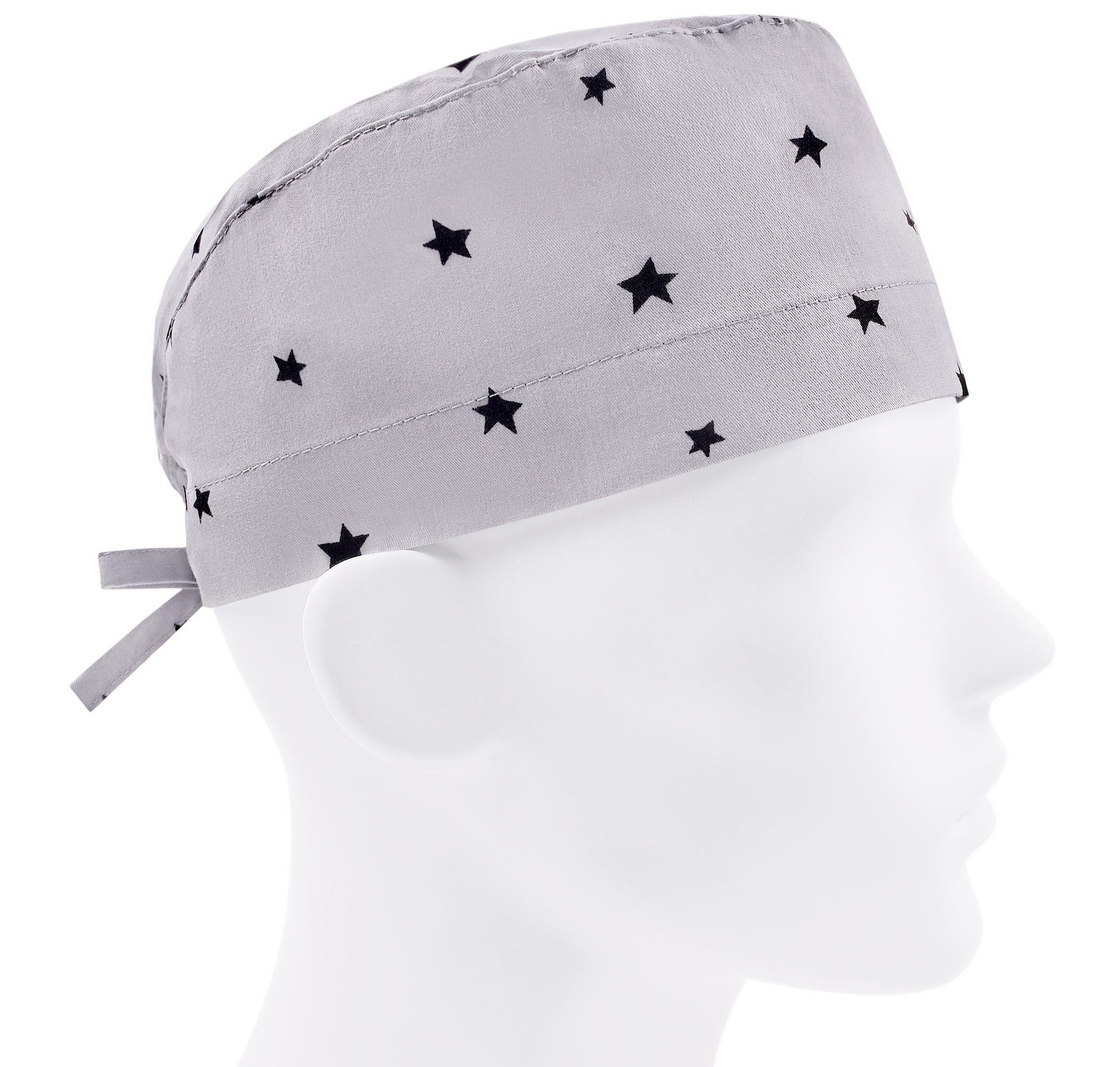 Шапочка медицинская мужская FloralScrubs Черные звезды на сером универсальная (М129)