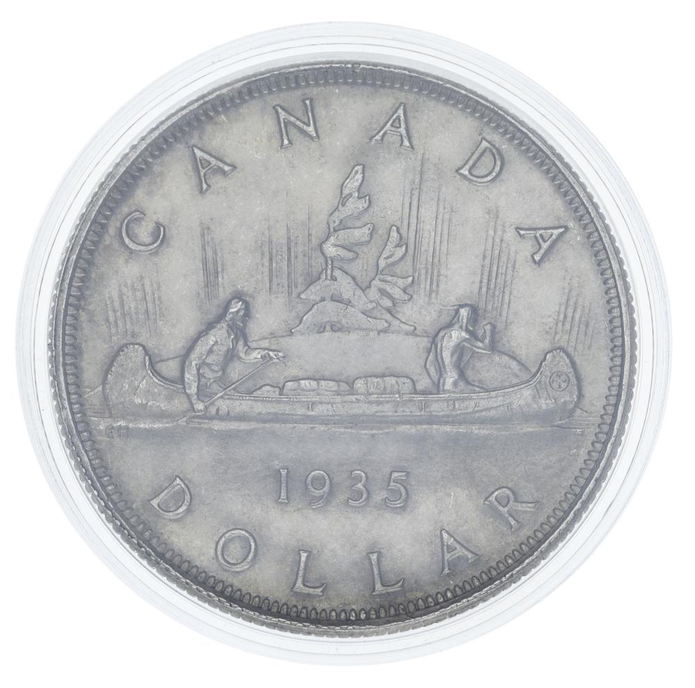 Коллекционная монета Канада 1 доллар 1935 серебро VF-AU Путешествие на каноэ (М21413)