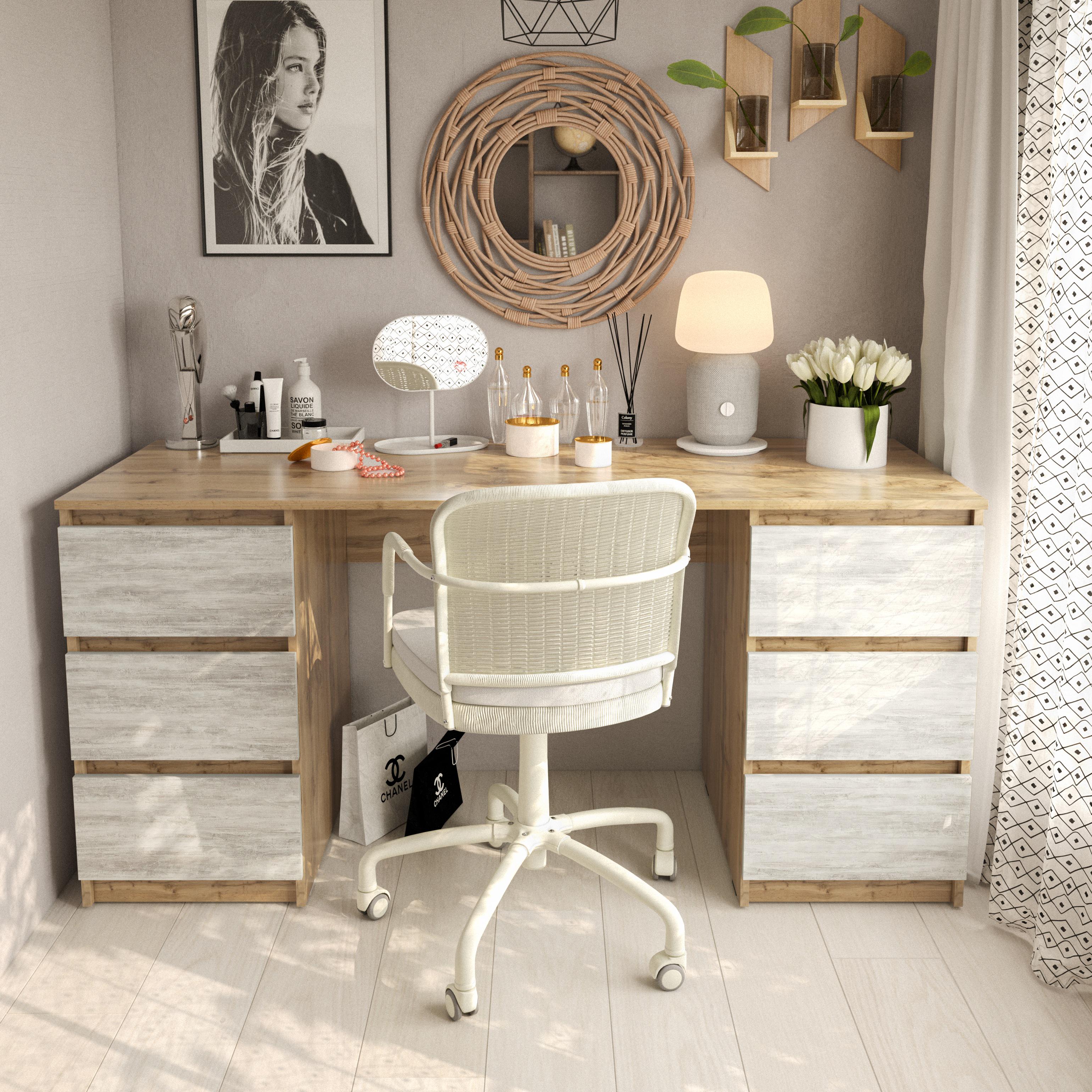 Письменный стол с двумя тумбами без ручек 1580х758х600 мм Дуб аппалачи/Бетон (mt-228-ap-bt)