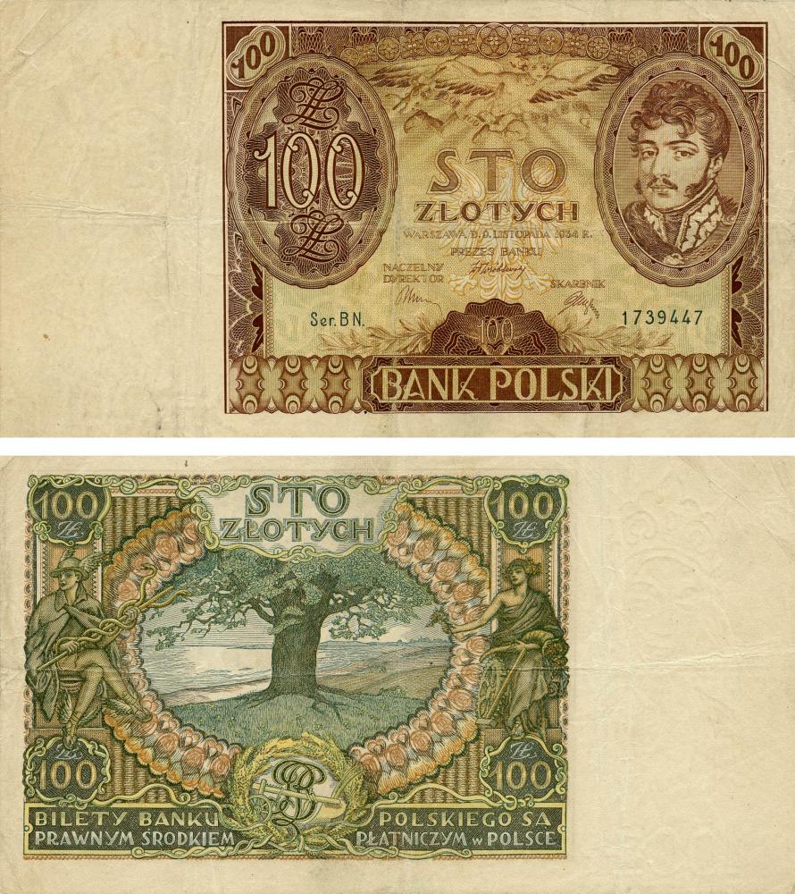 Коллекционная банкнота Польша 100 злотых 1934 G-VG (Б19044)