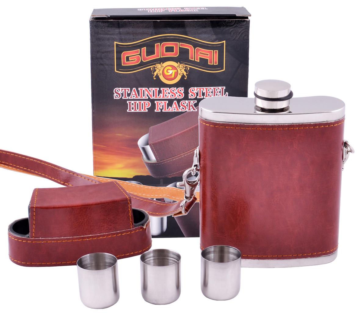 Набор фляга и 4 стопки Brown Joe 260 мл нержавеющая сталь Коричневый