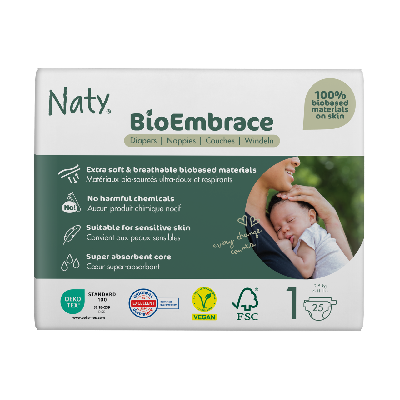 Підгузки дитячі одноразові BioEmbrace NATY р. 1 2-5 кг 25шт. (31120265)
