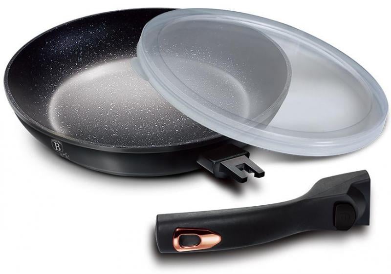 Сковорода Berlinger Haus Black Rose Ø 28х5,2 см з мармуровим покриттям і пластиковою кришкою (BH-1952)