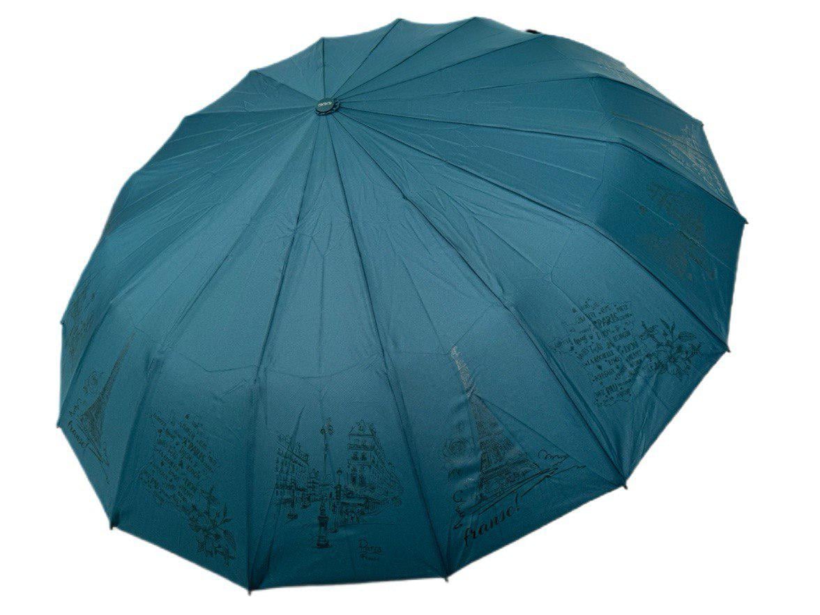 Зонтик автоматический женский Три Слона Эйфелева башня антивитер 16 спиц Бирюзовый (7576/3)