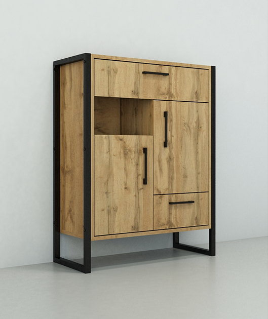 Тумба для прихожей Tobi Sho Норд ЛТ-11 в стиле Лофт с ящиками и дверцами 660х350х900 мм Дуб аппалачи