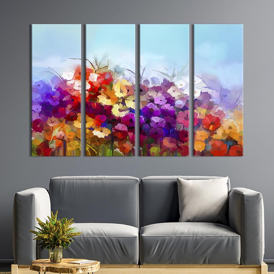 Модульная картина на холсте Полиптих Красочная цветочная палитра 89x53 см (249-41)