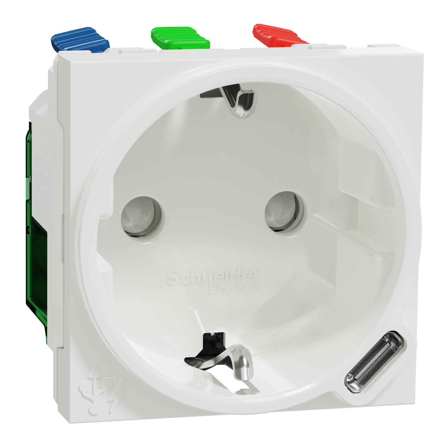 Розетка Schneider Electric Unica New USB/Type-C с заземлением и защитными шторками 2 модуля Белый (NNU301718)