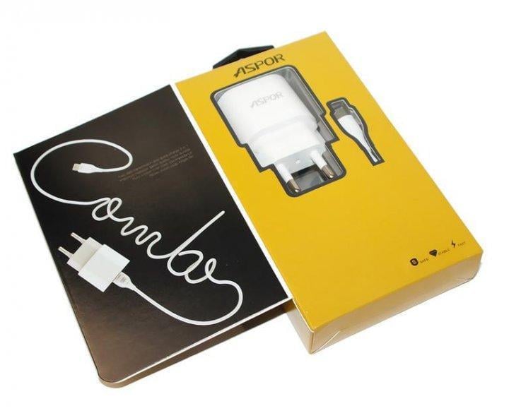 Зарядний пристрій мережевий Aspor A818 1A iQ з USB-кабелем Lightning Білий (1858272807)