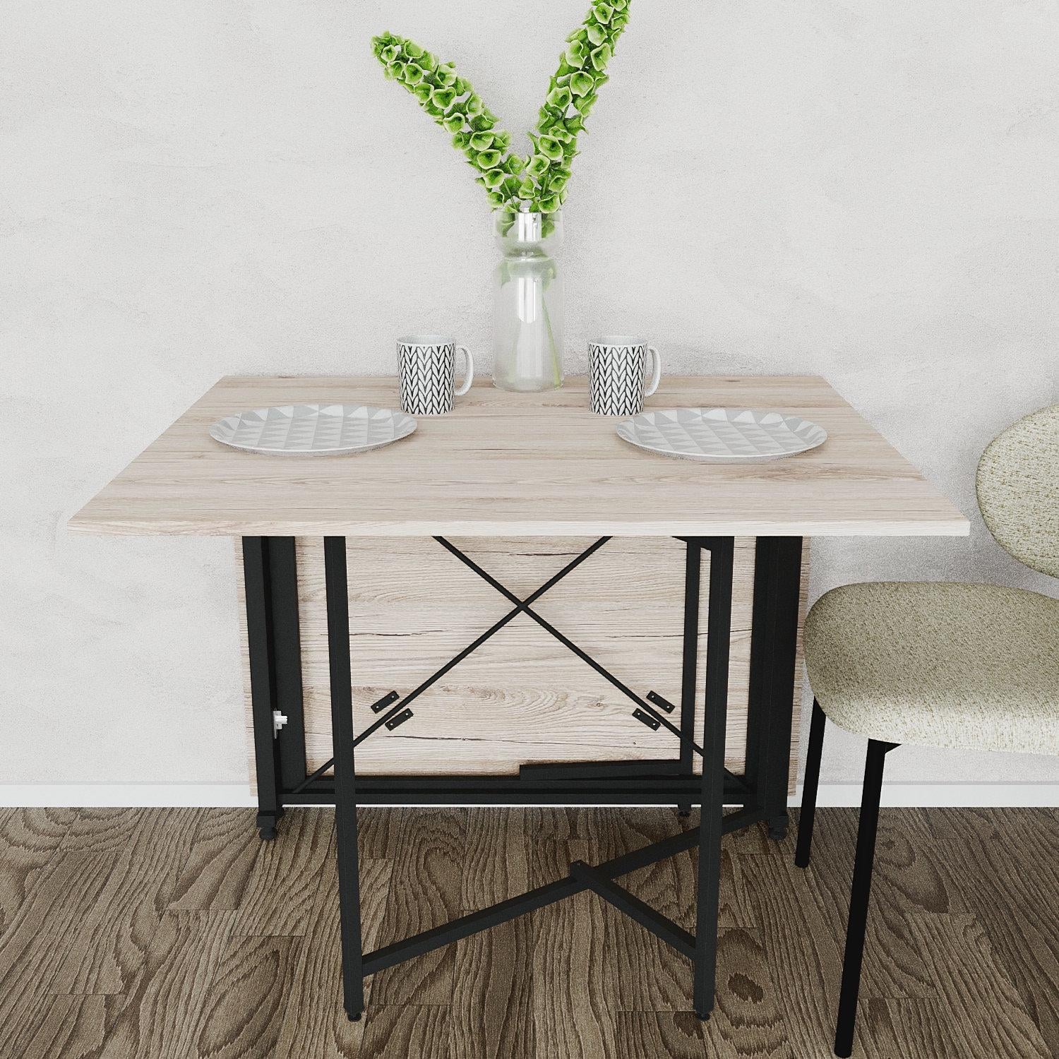 Обідній стіл трансформер-книжка Ferrum-decor Оріон Pro метал/ДСП 16 мм 75x152x90 см Чорний/Дуб Сан-Марино (FRD-107404)