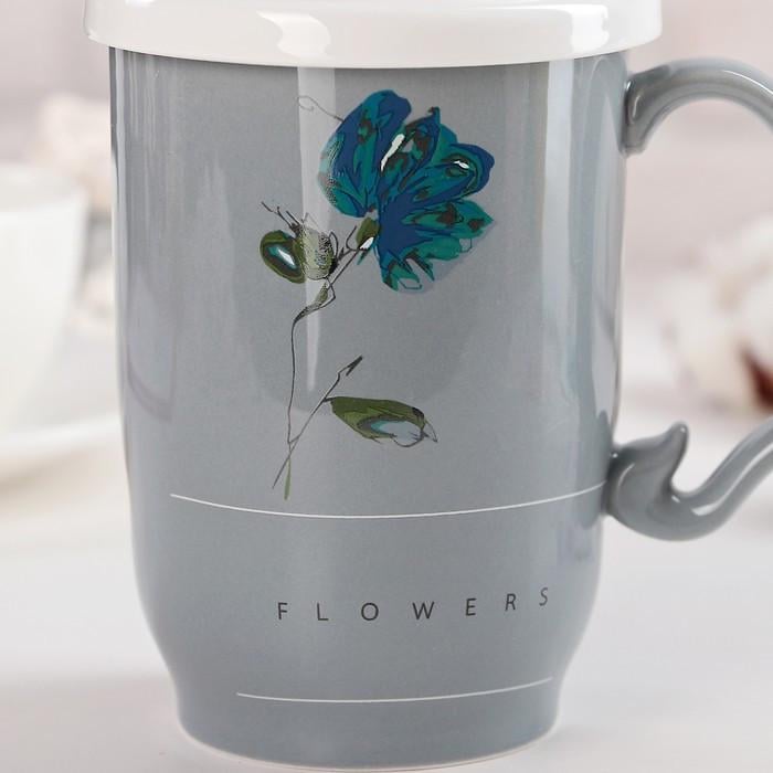 Чашка Ароматный чай с крышкой и керамическим ситечком 450 мл Серый (21-сір-O8030-54) - фото 4 Чашка Ароматный чай с крышкой и керамическим ситечком 450 мл Серый (21-сір-O8030-54) - фото 4