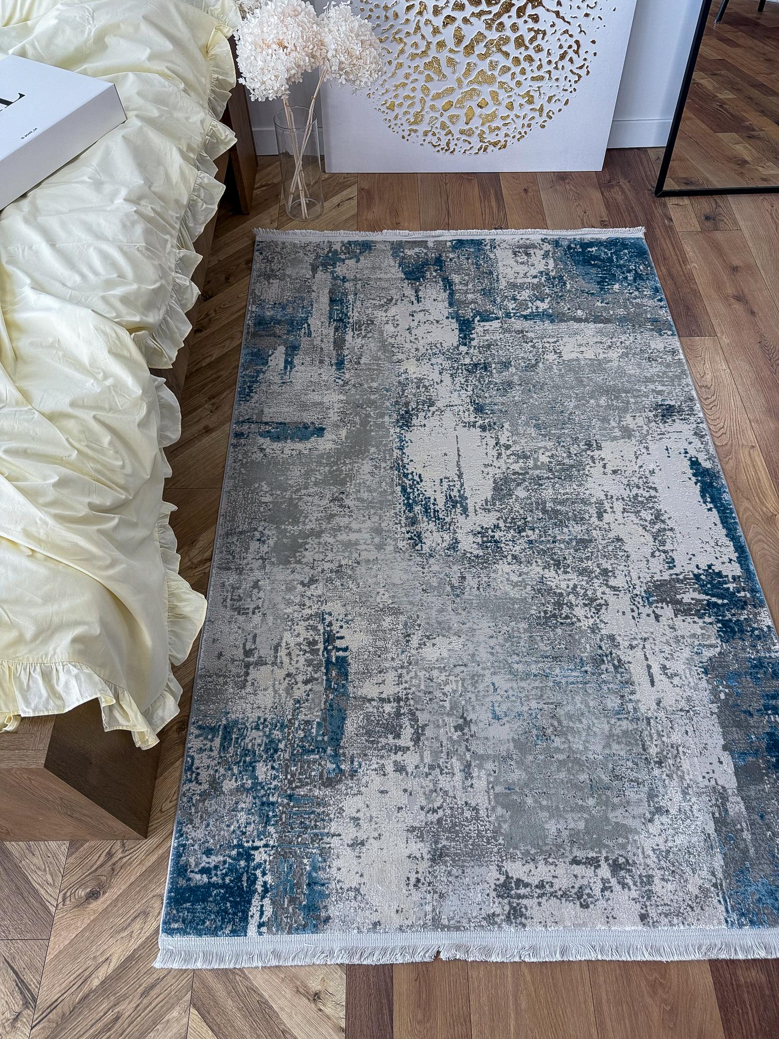 Ковер бамбуковый рельефный с абстрактным прямоугольным рисунком 120х180 см Серый с синим