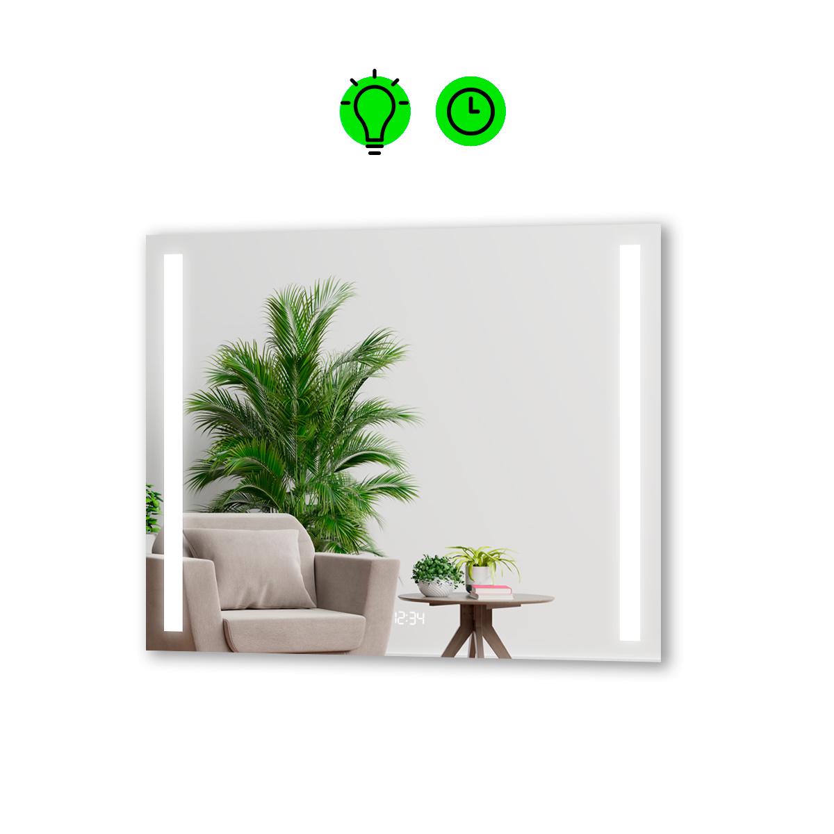 Зеркало с LED подсветкой Adelita с облегченным корпусом и часами 1000x800 мм (13296684)