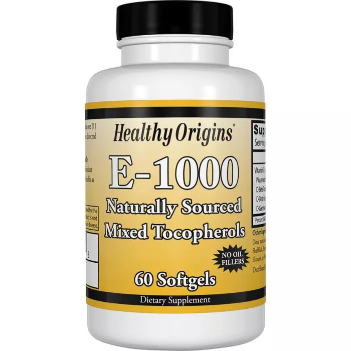 Вітамін E 1000 IU Healthy Origins 60 желатинових капсул (HO15149)