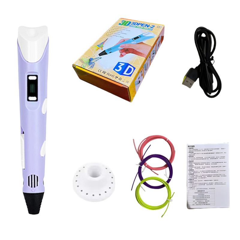 Ручка для 3D рисования с LCD дисплеем для творчества комплект с пластиком Фиолетовый (R9663)