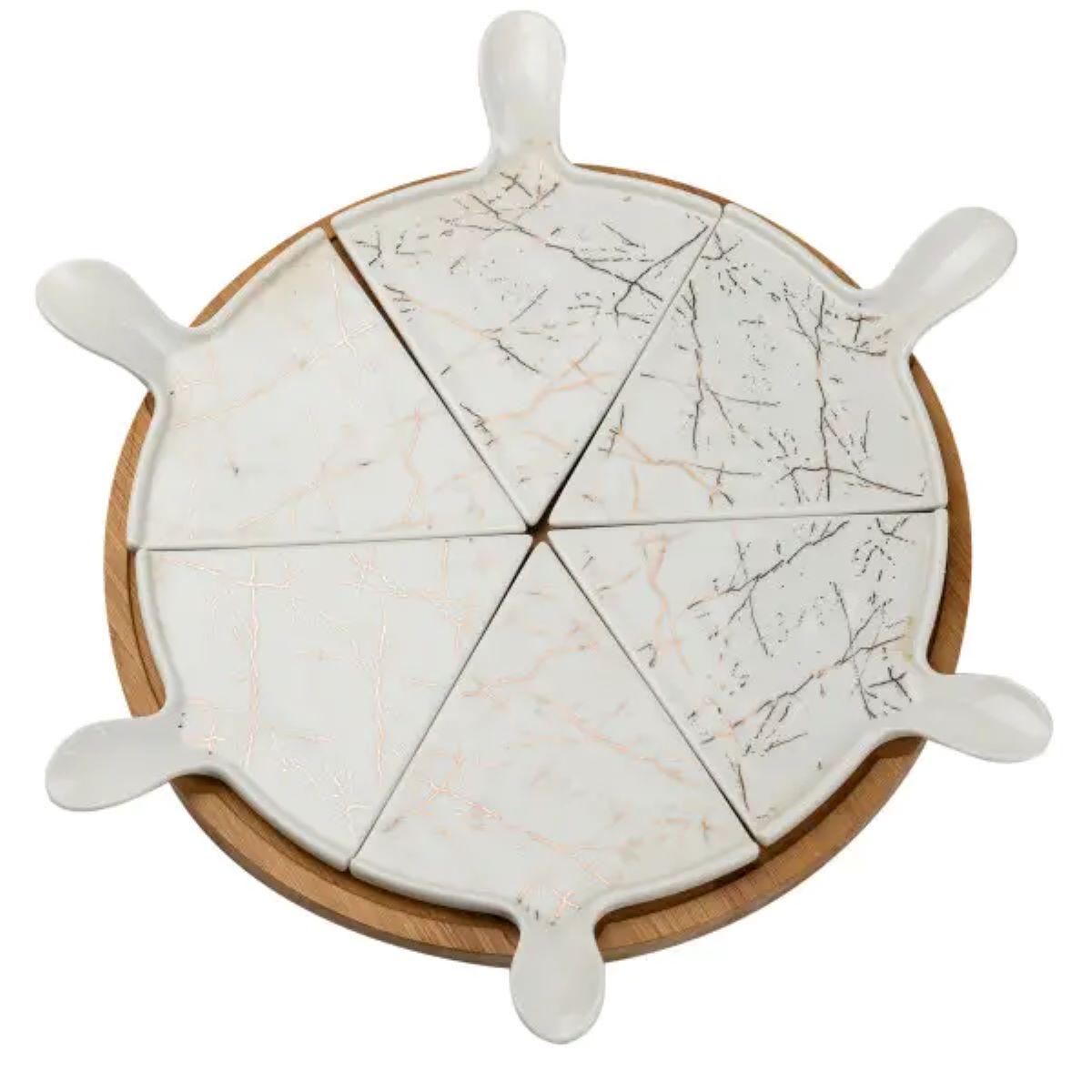 Тарілка для піци керамічна з бамбуковою підставкою що обертається секційна 28 см (4801) - фото 3 Тарілка для піци керамічна з бамбуковою підставкою що обертається секційна 28 см (4801) - фото 3