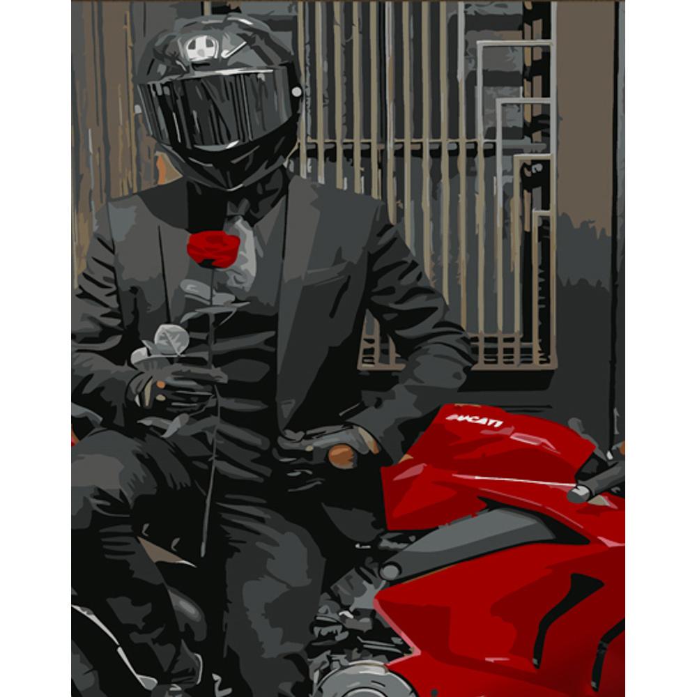 Картина по номерам Strateg Премиум Любимый на байке с лаком 30x40 см (SS6756)