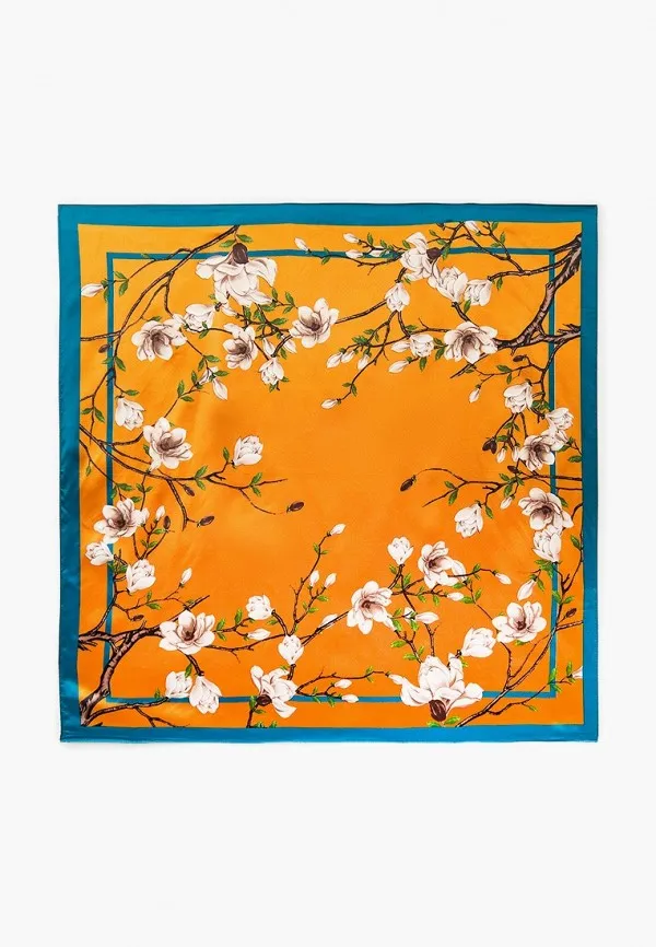 Платок шелковый Цветочный рай Mosi 90х90 см Желто-голубой Платок шелковый Цветочный рай Mosi 90х90 см Желто-голубой