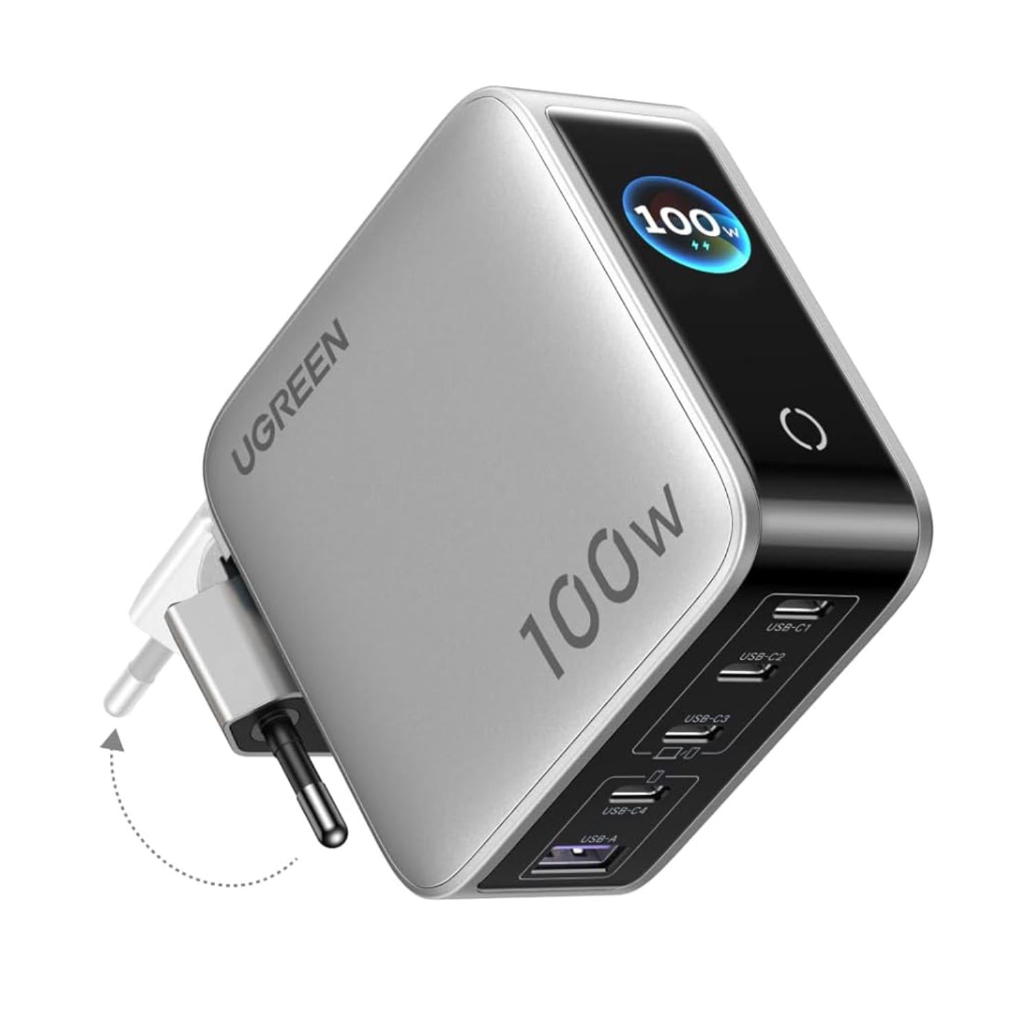Зарядное устройство для UGREEN Nexode Pro X773 100 Вт 5 портов 4 USB-C/1 USB-A PPS GaN дисплей Серебристый (65620B)
