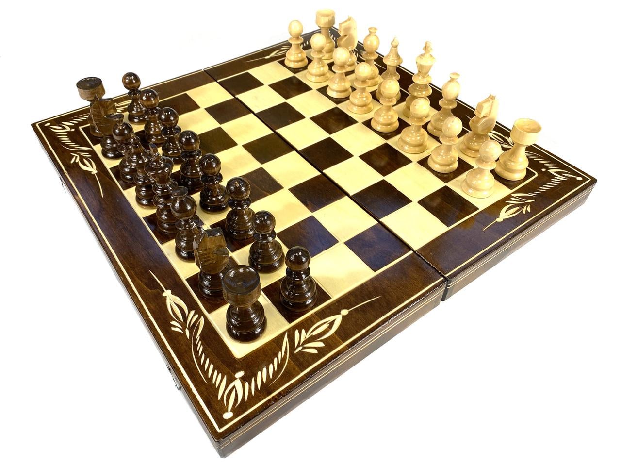 Шахматная доска 3в1 из натурального дерева 44,5х44,5 см XL (2196774602)