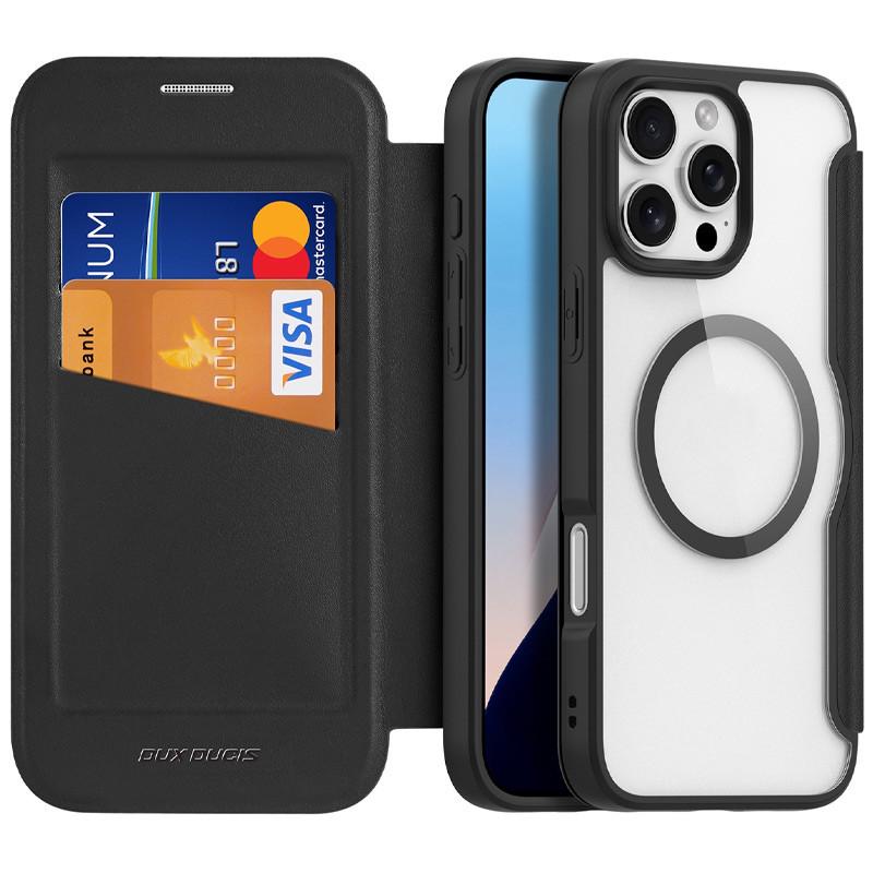 Противоударный Чехол-книжка кожаный Dux Ducis Skin X Pro with MagSafe для Apple iPhone 16 Pro Max Black